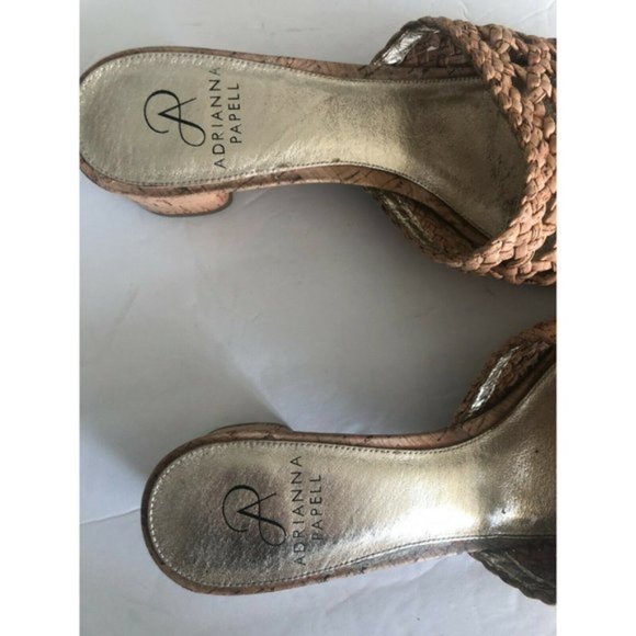 ADRIANNA PAPELL Cork Leather Low Heel Mule Slide Sandals Natural Sz.8.5 - Picture 4 of 12